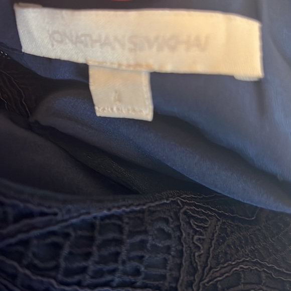 Jonathan Simkhai Navy Crepe V-Neck Dress with Lace Appliqué - Picture 11 of 12